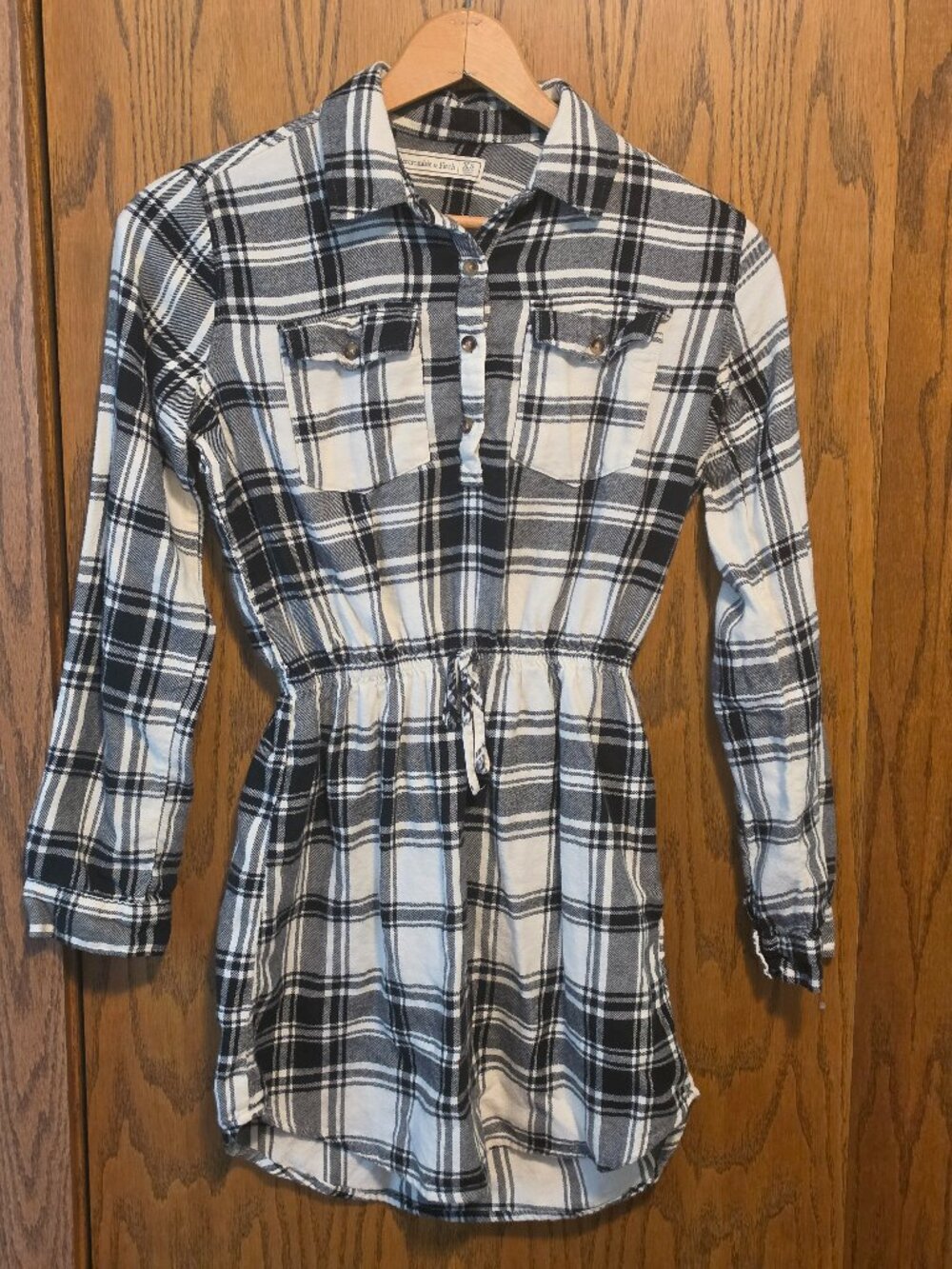 Abercrombie & Fitch Black & White Plaid Flannel Shirt Dress - Size XS